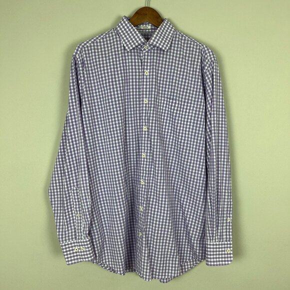 Peter Millar‎ Shirt Mens Large Purple White 100% Cotton Check Button Down Pocket - Picture 10 of 10
